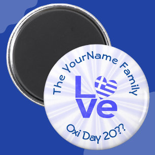 Aimant Coeur du drapeau grec en bleu LOVE