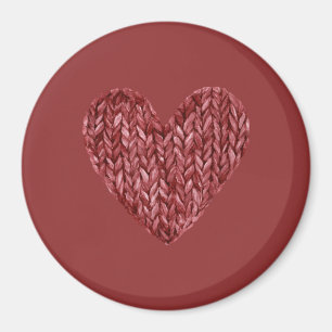 Aimant Cœur en faux tricot rouge