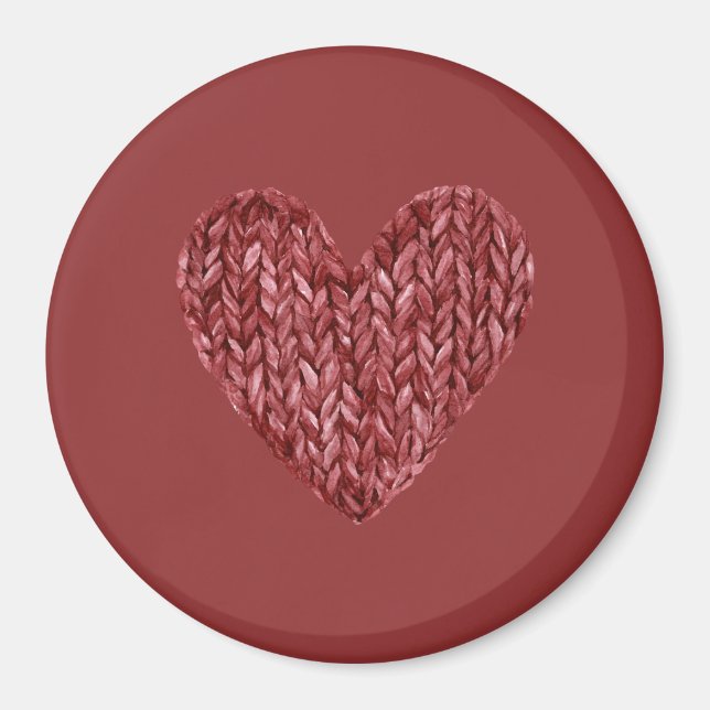 Aimant Cœur en faux tricot rouge (Devant)