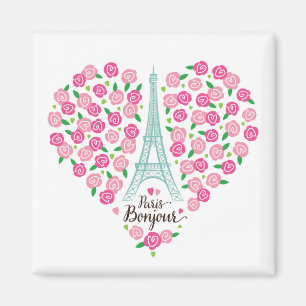 Aimant Coeur floral de Paris Bonjour