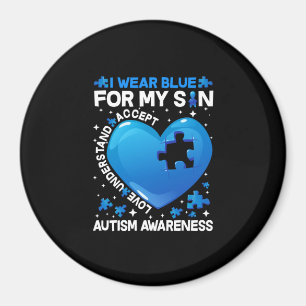 Aimant Coeur Je Porte Du Bleu Pour Ma Sensibilisation sur