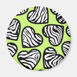 Aimant Coeur mignon vert citron noir blanc zèbre motif