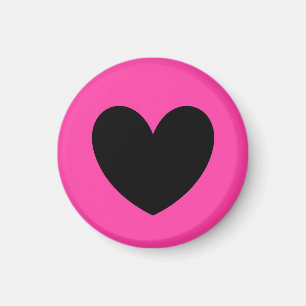 Aimant Coeur noir sur rose fuchsia