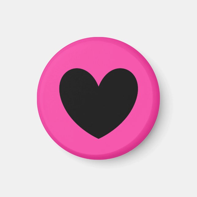 Aimant Coeur noir sur rose fuchsia (Devant)