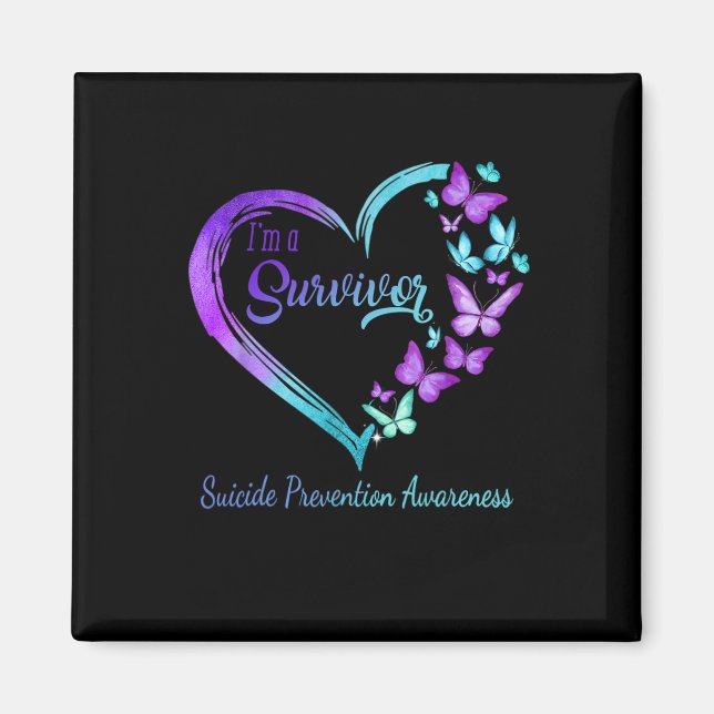 Aimant Coeur papillon Je suis un survivant Prévention du  (Devant)