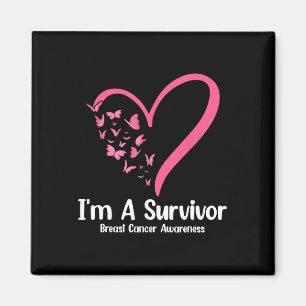 Aimant Coeur papillon rose Je suis un survivant Cancer du