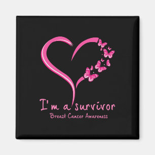 Aimant Coeur papillon rose Je suis un survivant Cancer du