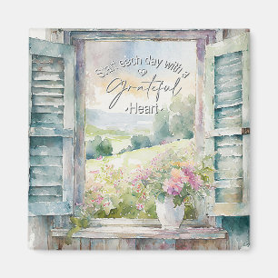 Aimant Cœur reconnaissant aquarelle florale fenêtre