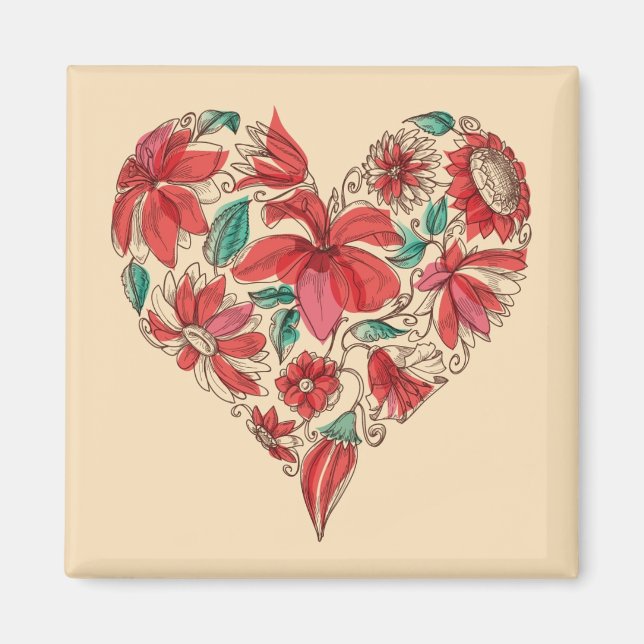 Aimant Coeur rétro des fleurs symbole d'amour (Devant)
