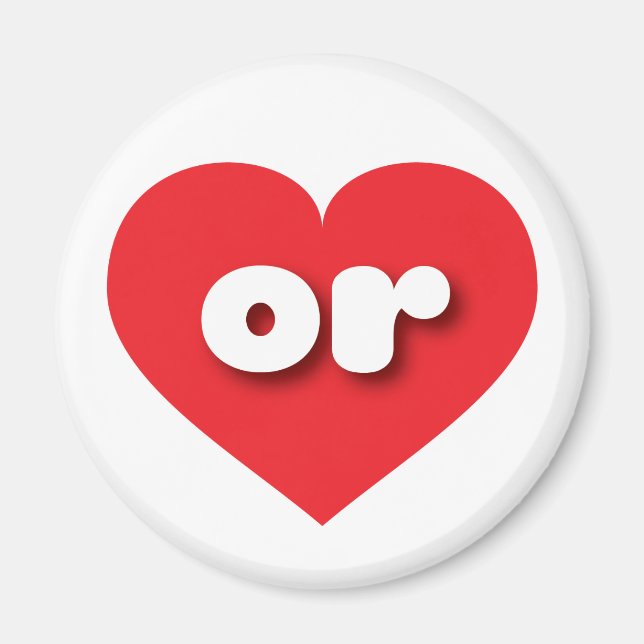 Aimant Coeur rouge de l'Oregon - J'aime ou (Devant)