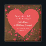 Aimant Coeur rouge Enregistrer la date<br><div class="desc">Un aimant à dater,  cet article présente un arrière - plan de coeur rouge sur couleur marron. Le centre a un grand coeur rouge avec toutes vos informations à l'intérieur. Personnalisez ce bel objet dès aujourd'hui ! Papier de coeur et conception clipart : AMBillustrations http://www.etsy.com/shop/AMBillustrations/</div>