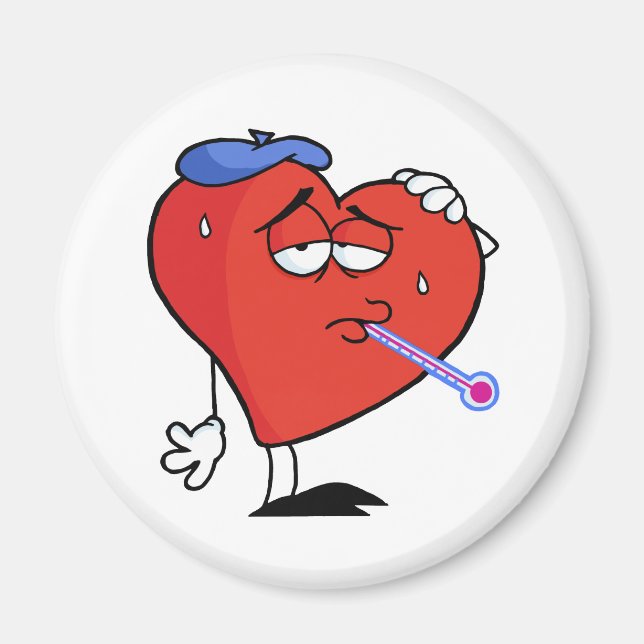 Aimant Coeur Rouge Malade Avec Un Thermomètre Dans Sa Bou (Devant)