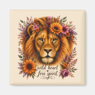 Aimant Cœur Sauvage Esprit Libre Boho Art Floral Lion
