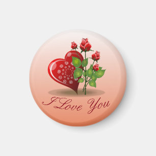 Aimant Coeur spiral et rose rouge