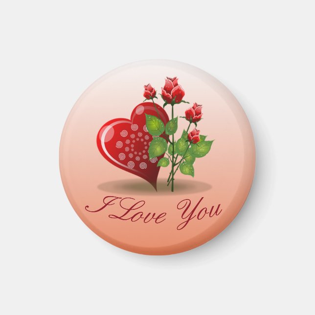 Aimant Coeur spiral et Rose rouge (Devant)