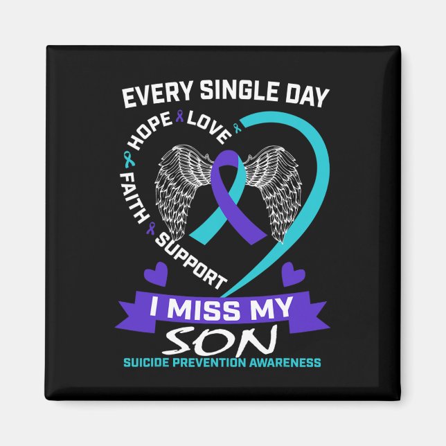 Aimant Coeur Turquoise pourpre Je Manque Mon Fils Suicide (Devant)
