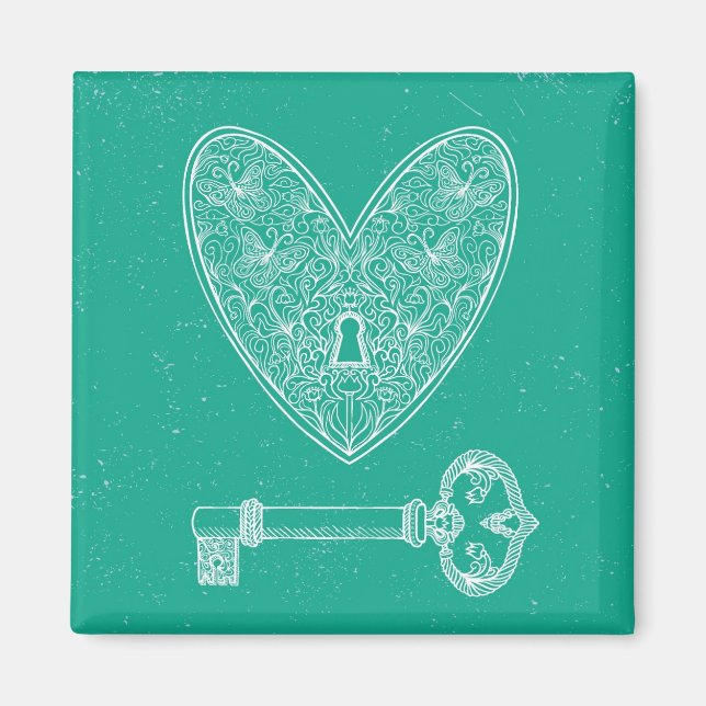 Aimant Coeur verrouillé et clé sur Arrière - plan vert ém (Devant)