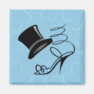 aimant Cœurs Bleu Céleste Chapeau haut de forme et
