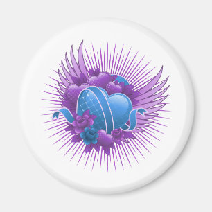 Aimant Coeurs bleus Roses et ailes