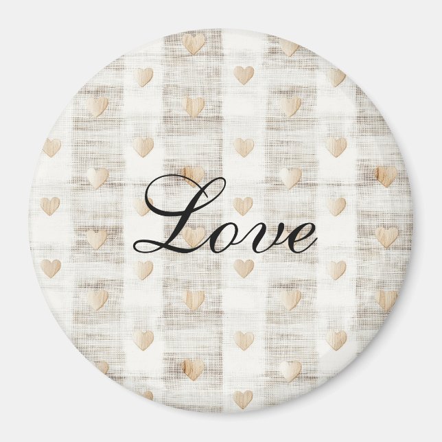 Aimant Coeurs Boho Beige Blanc Crème (Devant)