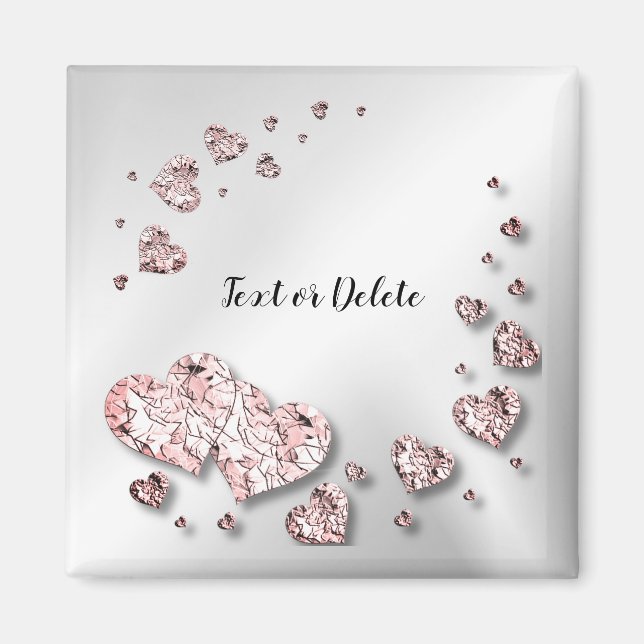 Aimant Cœurs Brillants Rose Pêche Élégant Géométrique (Devant)