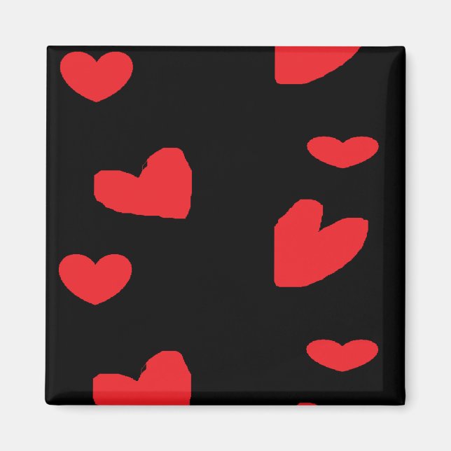 Aimant Coeurs d'amour rouges sur noir (Devant)