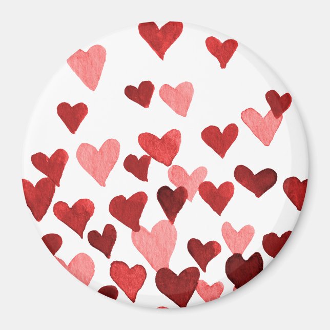 Aimant Coeurs d'aquarelle de la Saint-Valentin - rouge (Devant)