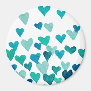 Aimant Coeurs d'aquarelle de la Saint-Valentin - turquois