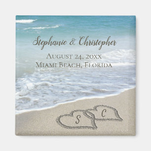 Aimant Coeurs de mariage de plage dans le sable élégant