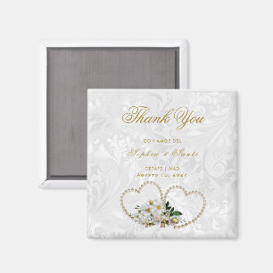 Aimant Cœurs de perles et fleurs, Damas merci