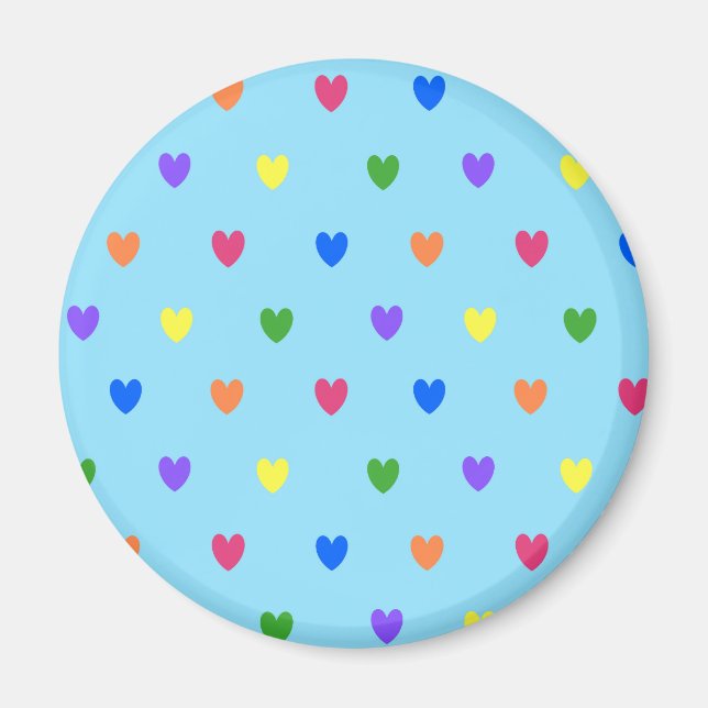 Aimant Coeurs de polka arc-en-ciel sur bleu bébé (Devant)