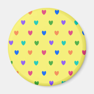 Aimant Coeurs de polka arc-en-ciel sur jaune