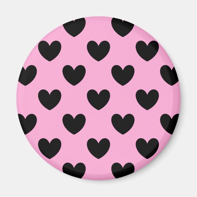 Aimant Coeurs de polka noir sur coton bonbon rose (Devant)