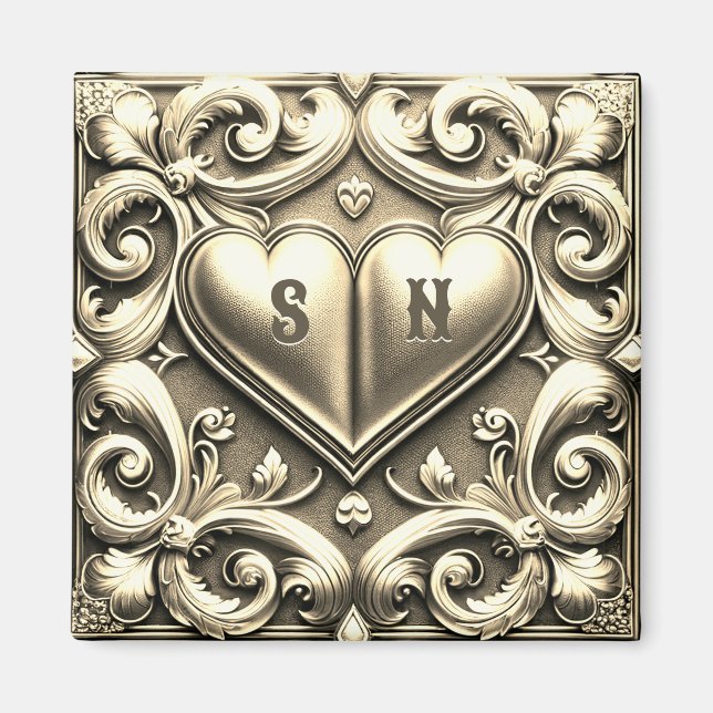 Aimant Coeurs d'or Coeur de monogramme (Devant)