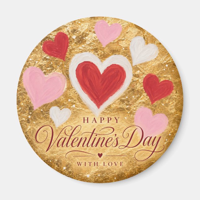 Aimant Cœurs Dorés Étincelle de la Saint-Valentin (Devant)