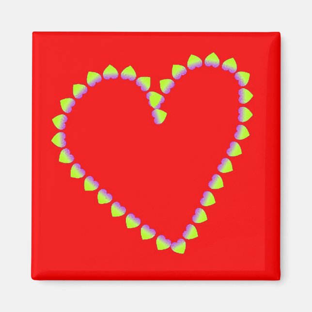Aimant Coeurs en forme de coeur sur rouge (Devant)