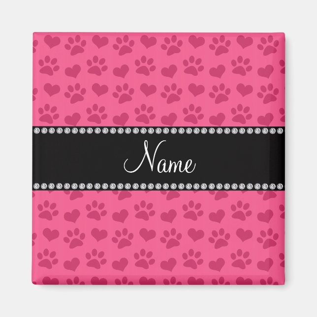 Aimant Coeurs et empreintes de pattes roses de nom person (Devant)