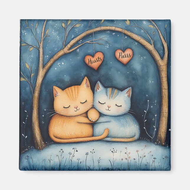 Aimant Coeurs et purres Soulmates Feline Art illustré (Devant)