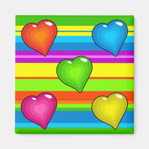 Aimant Coeurs et rayures multicolores