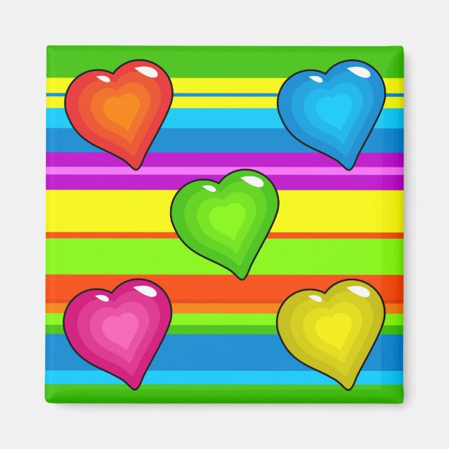 Aimant Coeurs et rayures multicolores (Devant)