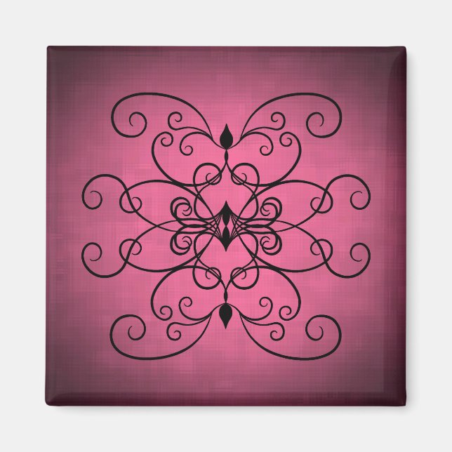 Aimant Coeurs et tourbillons noirs et roses (Devant)