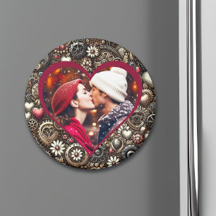 Aimant Coeurs, fleurs et engrenages Steampunk personnalis