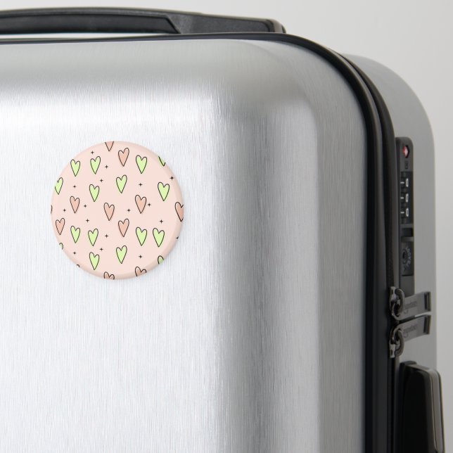 Aimant Coeurs mignons et étoiles motif sur rose (In Situ (Bagages))