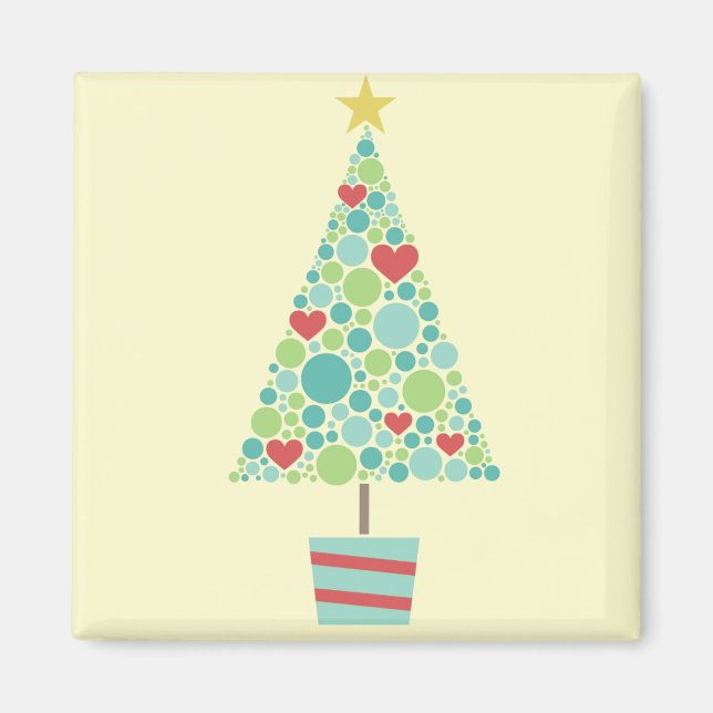 Aimant Coeurs mignons pastel moderne sapin de Noël (Devant)