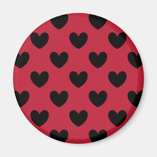 Aimant Cœurs pois noirs sur fond rouge (Devant)