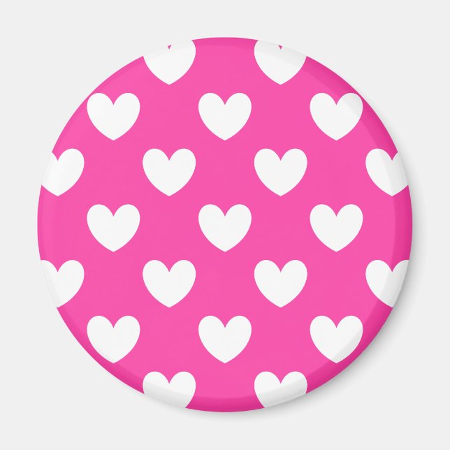 Aimant Coeurs polka blanc sur rose fuchsia (Devant)