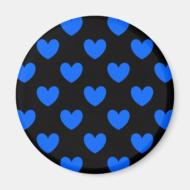 Aimant Coeurs polka bleu sur noir (Devant)