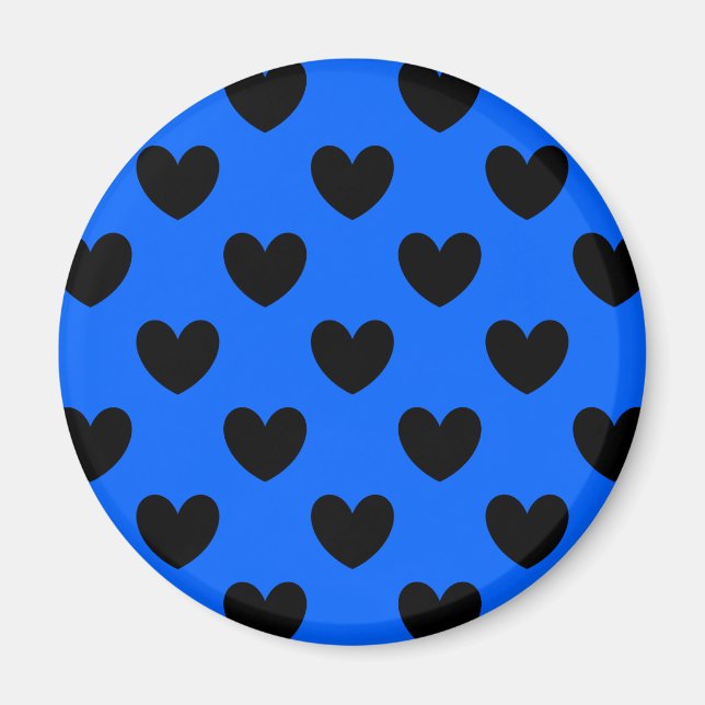 Aimant Coeurs polka noirs sur bleu (Devant)