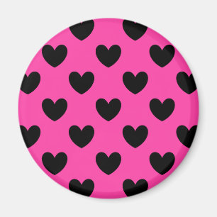 Aimant Coeurs polka noirs sur rose fuchsia