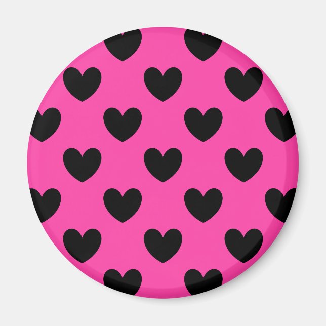 Aimant Coeurs polka noirs sur rose fuchsia (Devant)